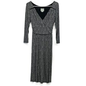 Maeve Anthropologie Black White Womens Faux Wrap‎ Galena Midi Dress XS